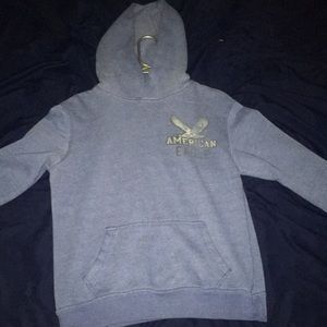 Baby blue, American eagle pullover hoodie.
